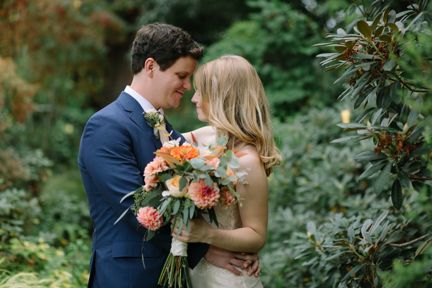 Bride and groom by Portland documentary wedding photographer Alison Smith Thistledown Photography