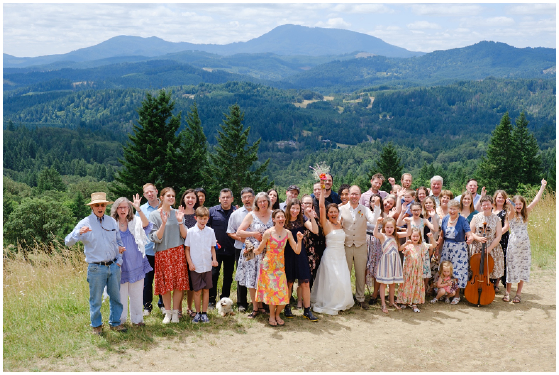 Wedding guests celebrating at mountain wedding in Corvallis Oregon